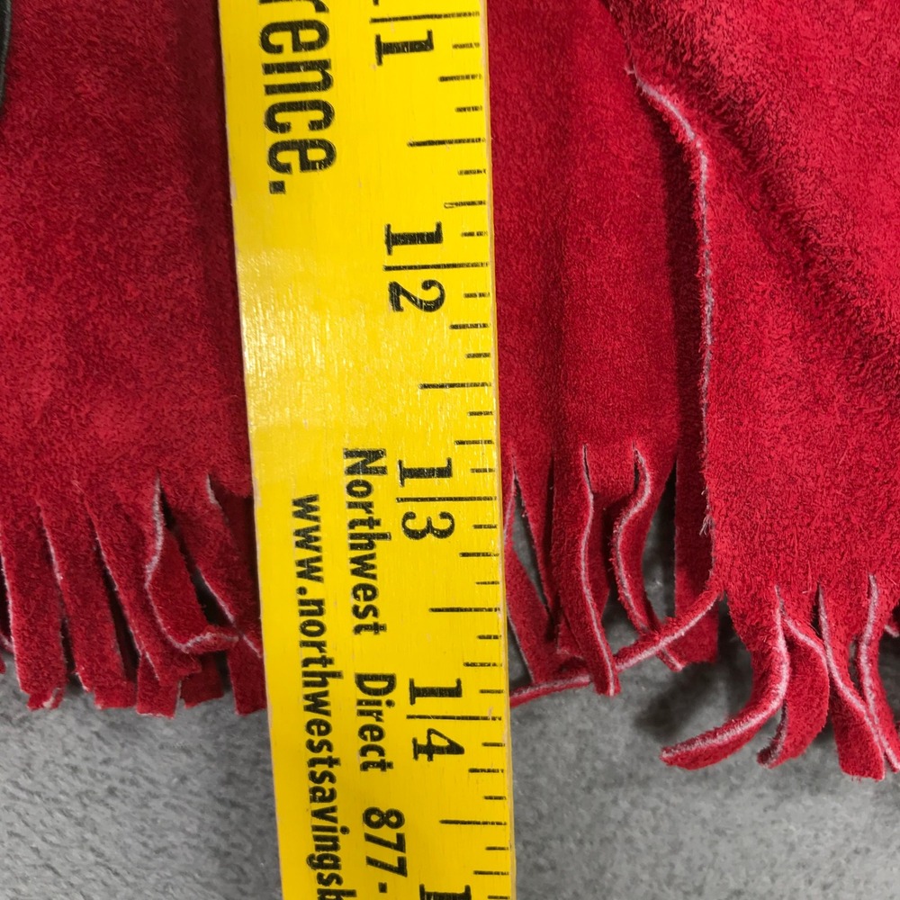 John R Craighead Kids Red Black Suede Leather Fringe Western Star Vest Medium - Picture 8 of 10